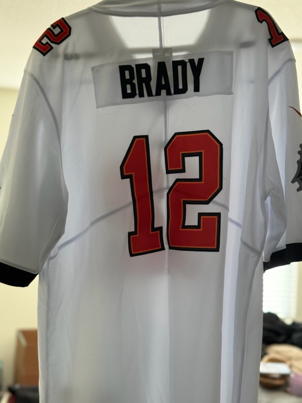 NFL Brady #12 White Jersey with Red Numbers